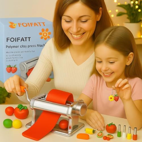 Foifatt Polymer Clay Press Machine, Craft Clay Mixers Machine and 40PCS Polymer Clay Cutters Mold, Stainless Steel Handmade Clay Rolling Machine for DIY Craft - 6 Thickness Options - Image 2