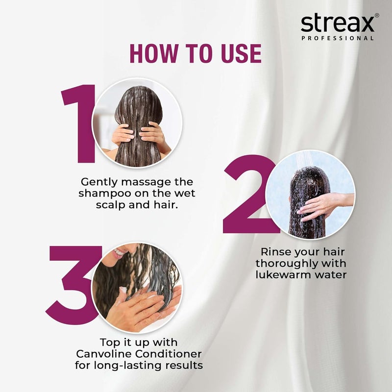 Streax Professional شامبو العناية بعد التمليس من ستريكس بروفيشونال كانفولين للنساء مدعوم بمركب كيراشارج لمكافحة التجاعيد وتقصف الشعر 250 مل - Image 5