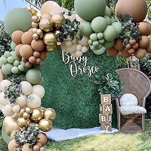 DUILE Sage Green Balloon Garland Kit 163 Pcs Natural Latex Jungle Safari Woodland Birthday Decorations Baby Shower Wild One Party - Image 1