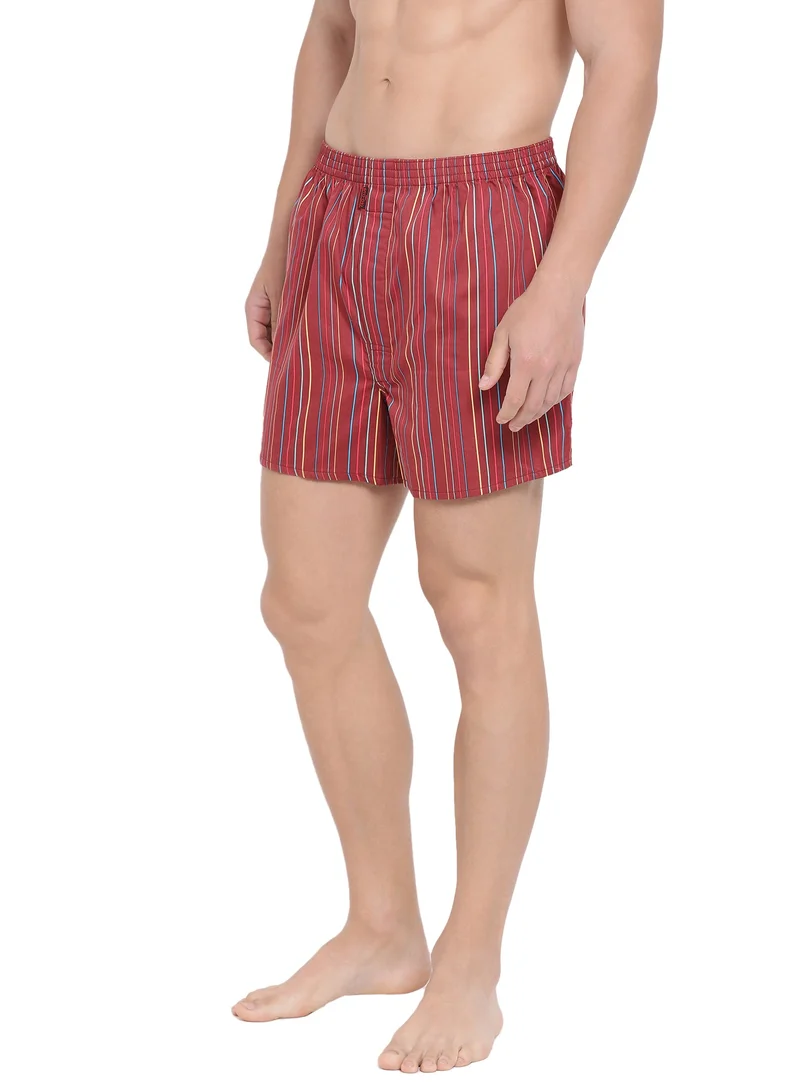 BYC MEN'S STRIPED COTTON BOXER SHORTS (PACK OF 3) - RED