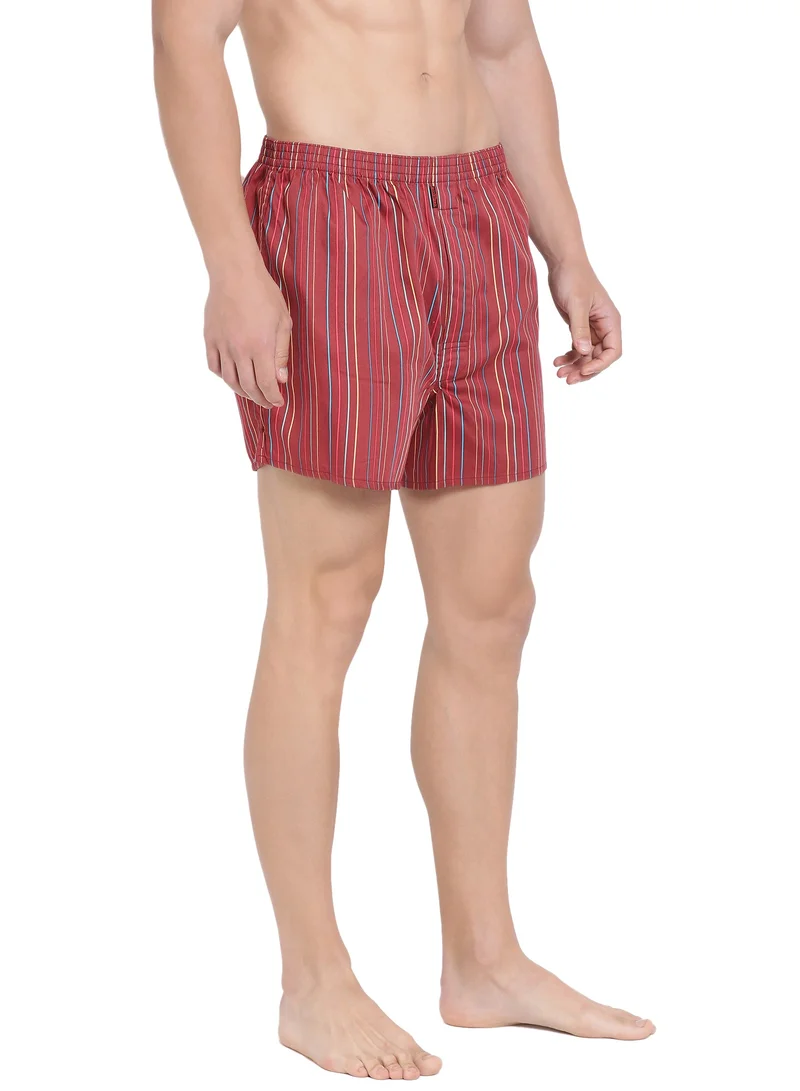 BYC MEN'S STRIPED COTTON BOXER SHORTS (PACK OF 3) - RED