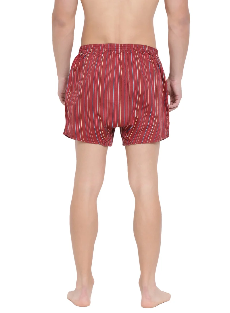 BYC MEN'S STRIPED COTTON BOXER SHORTS (PACK OF 3) - RED