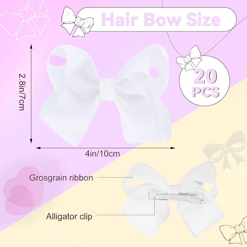 Cabaubl 4 Inch Hair Bows20 Pieces Hair Bows for GirlsGrosgrain Ribbon Hair Bow with Alligator ClipsWhite Bows Hair Accessories for Toddlers Baby Girls Kids Teens - Image 2