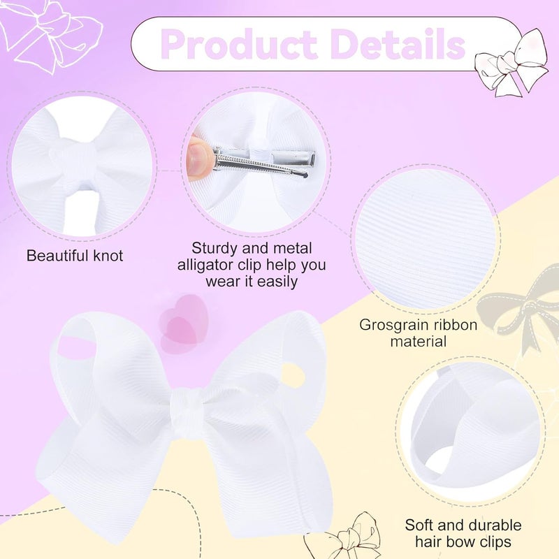 Cabaubl 4 Inch Hair Bows20 Pieces Hair Bows for GirlsGrosgrain Ribbon Hair Bow with Alligator ClipsWhite Bows Hair Accessories for Toddlers Baby Girls Kids Teens - Image 3