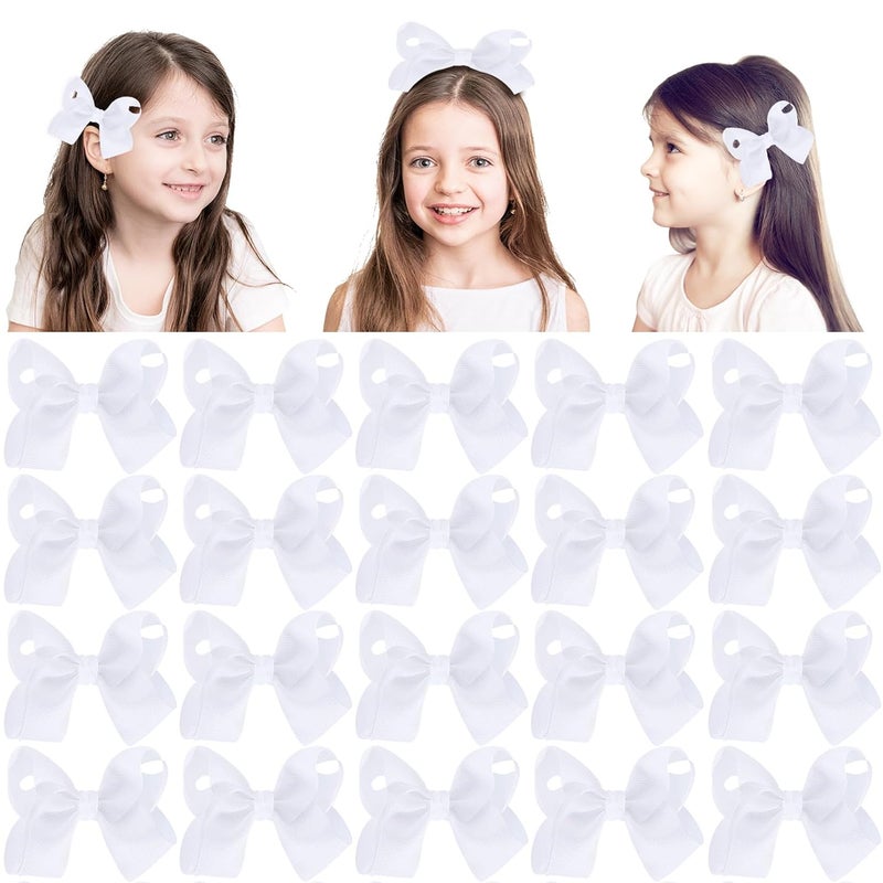 Cabaubl 4 Inch Hair Bows20 Pieces Hair Bows for GirlsGrosgrain Ribbon Hair Bow with Alligator ClipsWhite Bows Hair Accessories for Toddlers Baby Girls Kids Teens - Image 1