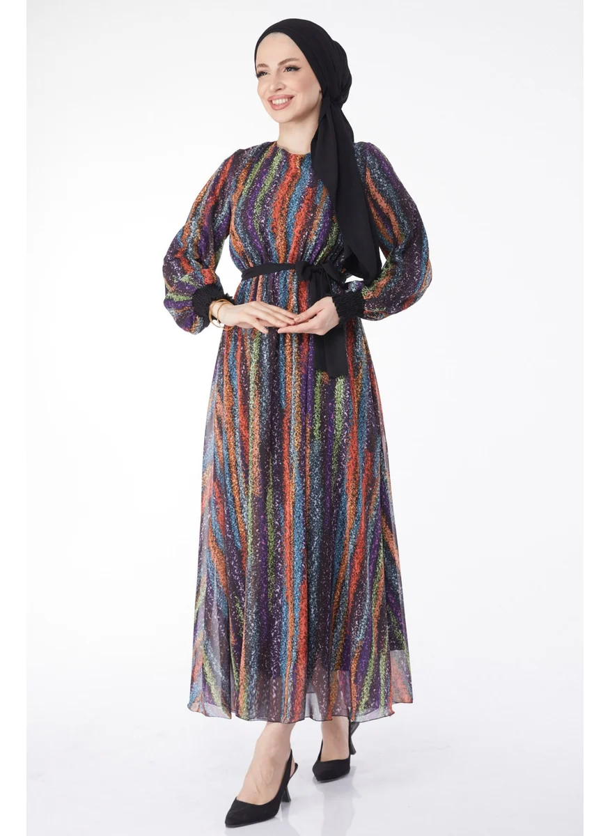 Tofisa 24714-BLACK Patterned Chiffon Dress