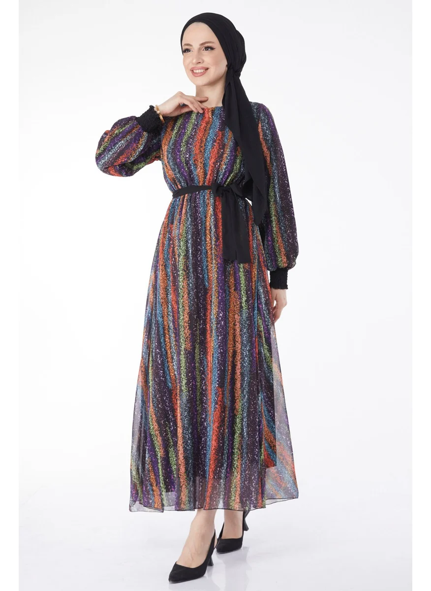 Tofisa 24714-BLACK Patterned Chiffon Dress