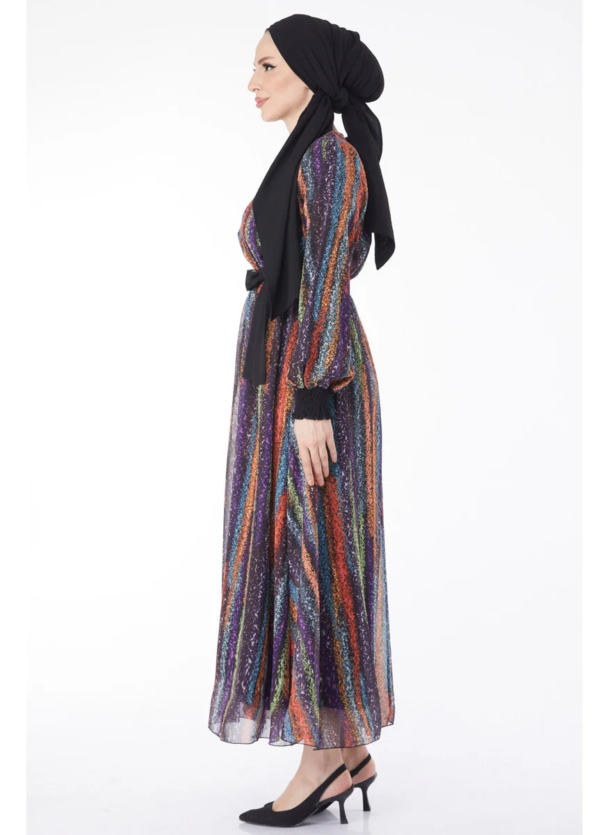 Tofisa 24714-BLACK Patterned Chiffon Dress