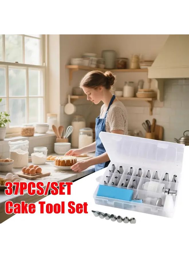 Focushome 37Pieces Pastry Piping Nozzles Baking Set With Piping Bag And Storage Box - Image 1
