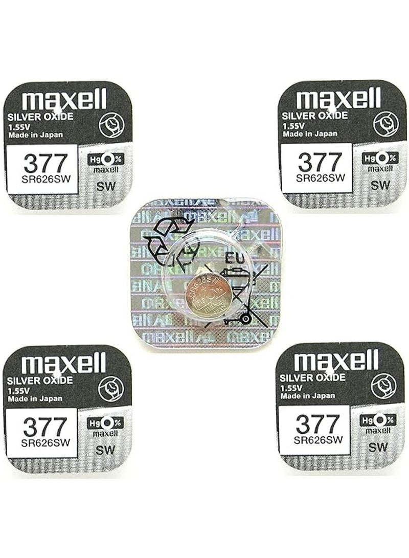 Maxell 5-Pieces Maxell 377 / SR626SW 1.55V Silver Oxide Hg0% Zero Mercury Batteries - Image 1