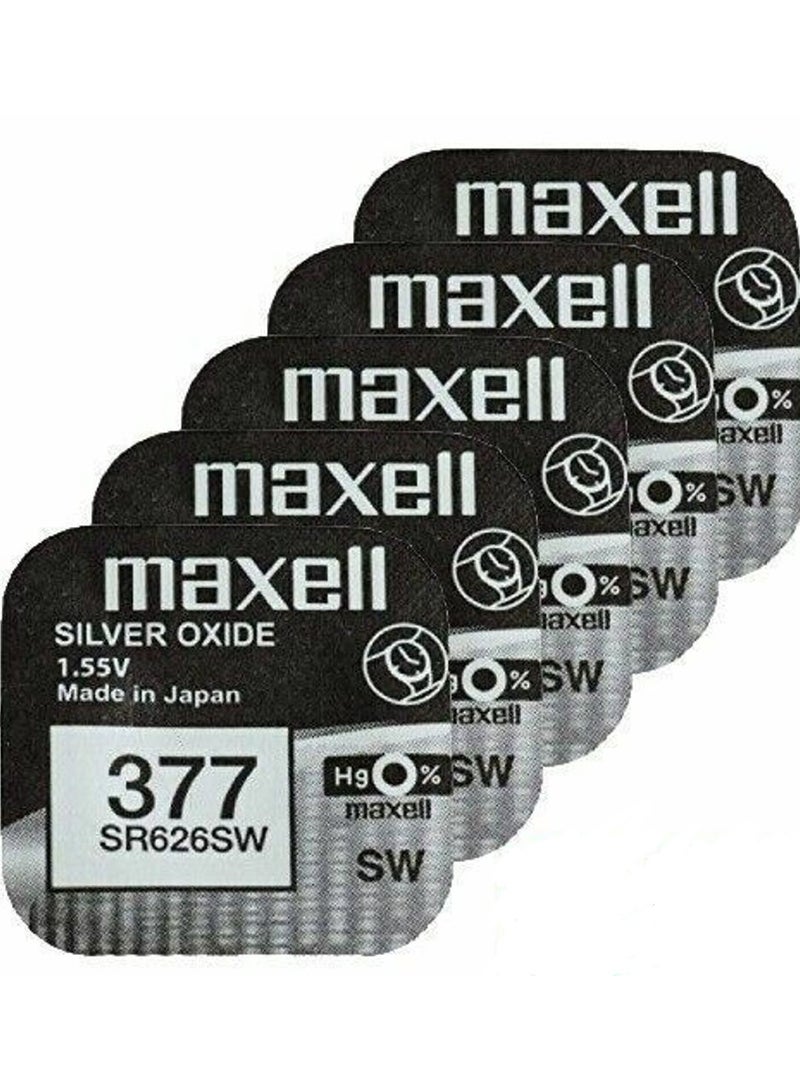 Maxell 5-Pieces Maxell 377 / SR626SW 1.55V Silver Oxide Hg0% Zero Mercury Batteries - Image 2