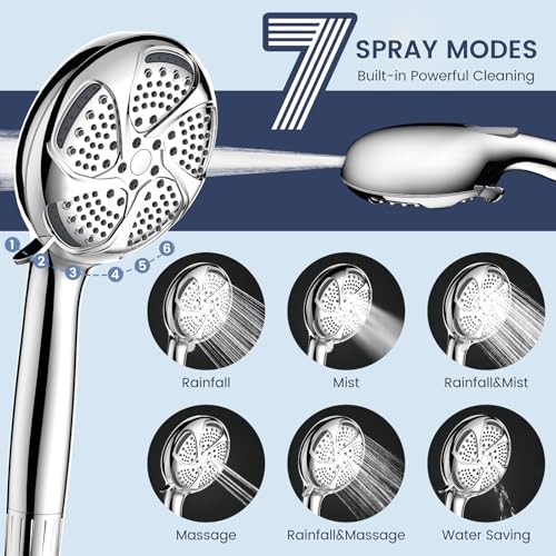 FEELSO Filtered Shower Head with Handheld, High Pressure 7 Spray Showerhead with Filters for Hard Water - Remove Chlorine, Reduce Dry Itchy Skin, Anti-clog Nozzles, Power Wash to Clean Tub, Tile & Pet - Image 5