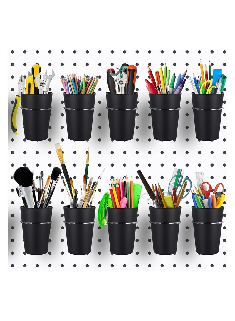 XiuWoo 10 Pack Pegboard Cups with Loops, Peg Board Tools Storage Arrange System Kit, Hooks for Cup Holder Garage Craft Workshop Workbench Hobby Office, Black - Image 1