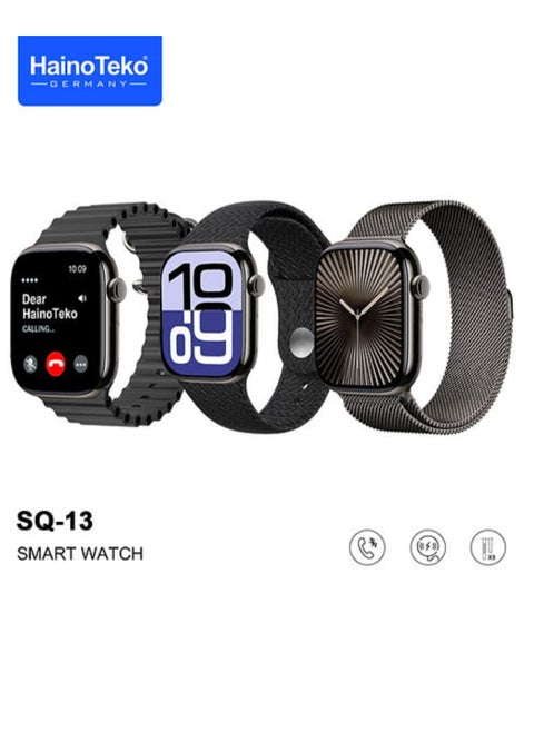 Smart Watch SQ-13 Series10 Display Screen AMOLED Wireless Charging with 3 Pairs of Straps Black