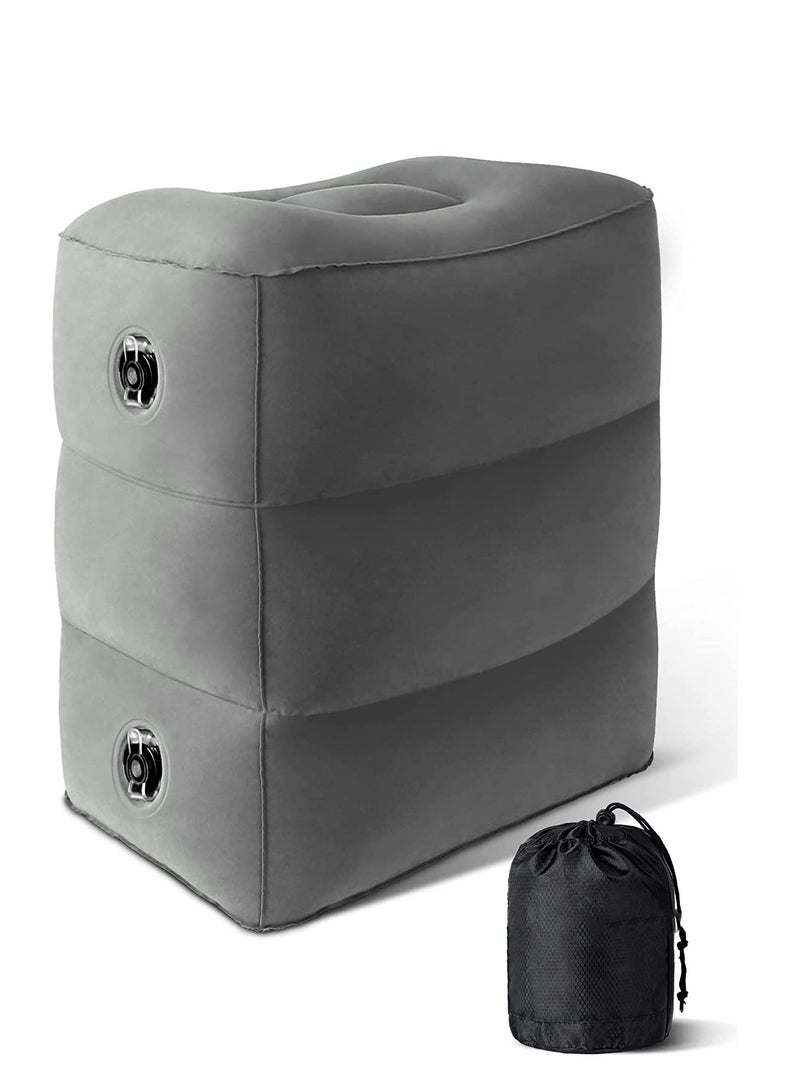 Inflatable Foot Rest Pillow for Travel Kids/ Adults Airplane Travel Pillow-Adjustable Height Cushions for Kids to Sleep While Traveling Suitable for Office Home and Any Travel Dark Grey - Image 1