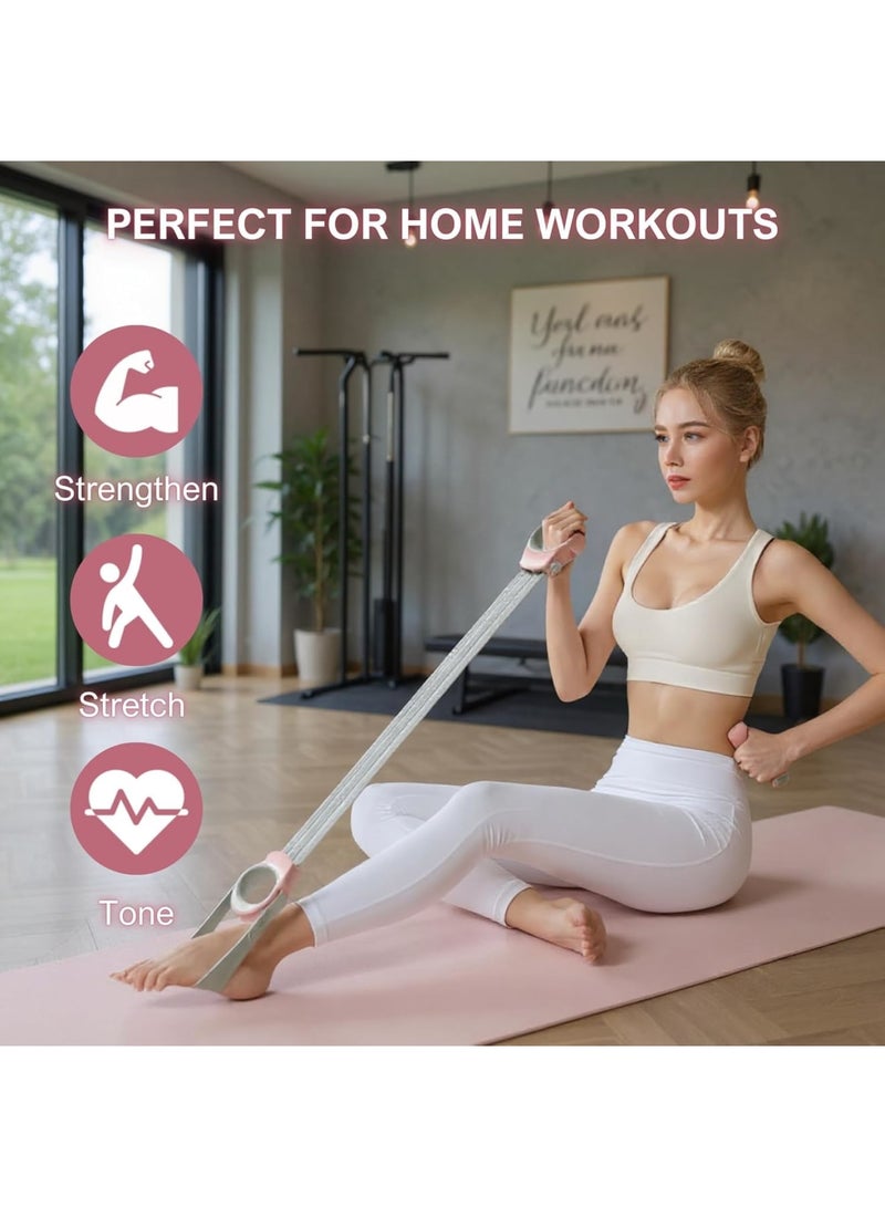 SYOSI Resistance Bands, Natural Latex 6X Stretch Figure 8 Pull Rope with Foot Pedal, Non-Slip Ergonomic Handles, 3-Level Adjustable Elastic Exercise Bands for Home Gym Yoga Pilates Full Body Workout, White - Image 2