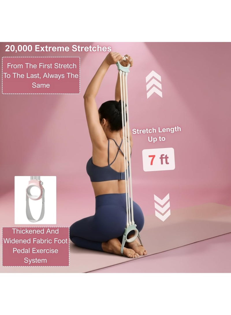 SYOSI Resistance Bands, Natural Latex 6X Stretch Figure 8 Pull Rope with Foot Pedal, Non-Slip Ergonomic Handles, 3-Level Adjustable Elastic Exercise Bands for Home Gym Yoga Pilates Full Body Workout, White - Image 4