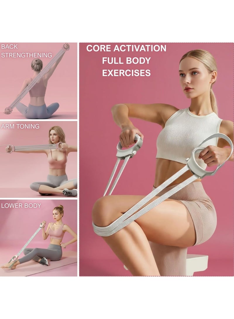 SYOSI Resistance Bands, Natural Latex 6X Stretch Figure 8 Pull Rope with Foot Pedal, Non-Slip Ergonomic Handles, 3-Level Adjustable Elastic Exercise Bands for Home Gym Yoga Pilates Full Body Workout, White - Image 3