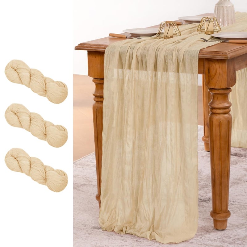 MLMW Champagne Table Runner Cheesecloth Easter Boho Gauze Cheese Cloths 160 inch Rustic Sheer Wedding Table Runner Extra Long 13.3ft for Spring Party Baby Bridal Shower Birthday - Image 1