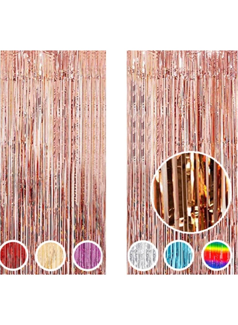 MARKQ Rose Gold Foil Fringe Curtain | 1 x 2-meter Metallic Tinsel Streamers Party Backdrop for Halloween, Baby Shower, Wedding, Eid, Graduation, Birthday Party Decorations [Pack of 2] - Image 1