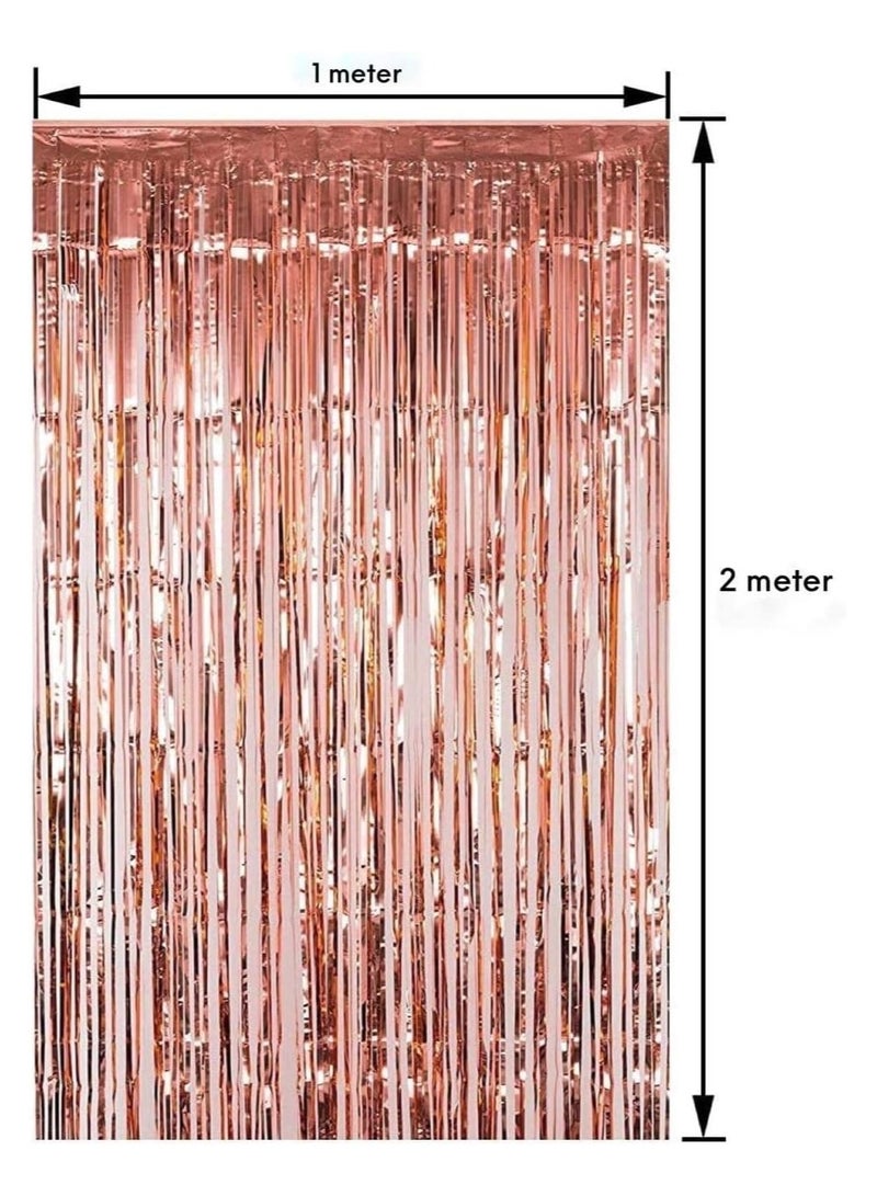 MARKQ Rose Gold Foil Fringe Curtain | 1 x 2-meter Metallic Tinsel Streamers Party Backdrop for Halloween, Baby Shower, Wedding, Eid, Graduation, Birthday Party Decorations [Pack of 2] - Image 2