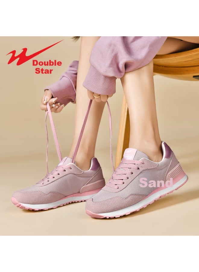 Shuangxing Women's Comfortable Breathable Lightweight Mesh Running Shoes For Physical Test Jump Rope Casual Running Shoes Beige Pink Size 36
