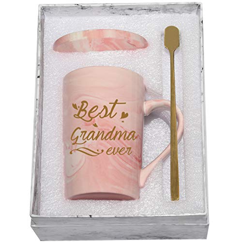 Toshiy Best Grandma Mug Best Grandma Ever Mug Grandma gifts Birthday Mothers Day Gifts for Grandma from Granddaughter Grandson Grandchildren Grandkids 14 Ounce Exquisite Box Spoon and Mug Mat Pink - Image 1