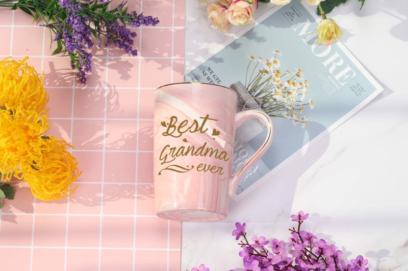 Toshiy Best Grandma Mug Best Grandma Ever Mug Grandma gifts Birthday Mothers Day Gifts for Grandma from Granddaughter Grandson Grandchildren Grandkids 14 Ounce Exquisite Box Spoon and Mug Mat Pink - Image 3