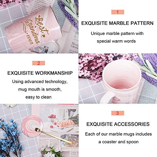 Toshiy Best Grandma Mug Best Grandma Ever Mug Grandma gifts Birthday Mothers Day Gifts for Grandma from Granddaughter Grandson Grandchildren Grandkids 14 Ounce Exquisite Box Spoon and Mug Mat Pink - Image 5