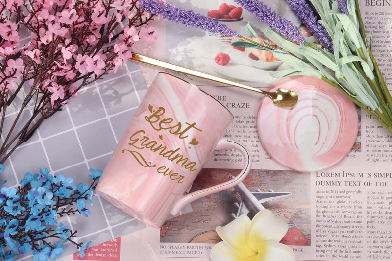 Toshiy Best Grandma Mug Best Grandma Ever Mug Grandma gifts Birthday Mothers Day Gifts for Grandma from Granddaughter Grandson Grandchildren Grandkids 14 Ounce Exquisite Box Spoon and Mug Mat Pink - Image 2