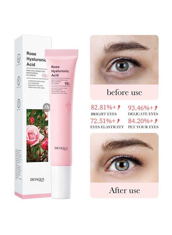 بيو أكوا 98٪ حمض الهيالورونيك روز كريم مرطب للعين - حمض الهيالورونيك يعالج الانتفاخ والهالات السوداء ، ويقلل من أكياس العين ، وينعم التجاعيد ، ويضيء البشرة 20 جم - Image 1