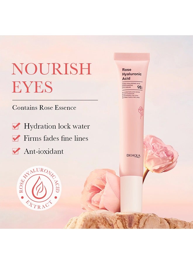 بيو أكوا 98٪ حمض الهيالورونيك روز كريم مرطب للعين - حمض الهيالورونيك يعالج الانتفاخ والهالات السوداء ، ويقلل من أكياس العين ، وينعم التجاعيد ، ويضيء البشرة 20 جم - Image 2