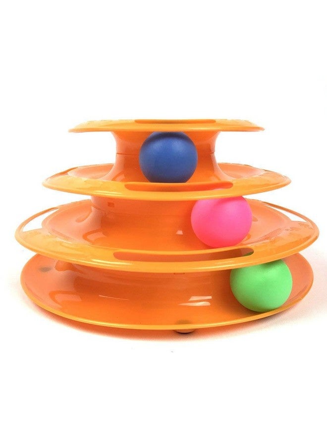 لعبة أسطوانة تفاعلية ثلاثية الطبقات مع كرات ملونة للقطط والقطط الصغيرة | لعبة أسطوانة دوارة مع كرة ملونة للقطط (متعددة الألوان) - Image 1
