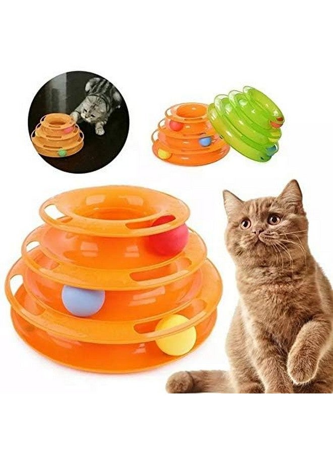 لعبة أسطوانة تفاعلية ثلاثية الطبقات مع كرات ملونة للقطط والقطط الصغيرة | لعبة أسطوانة دوارة مع كرة ملونة للقطط (متعددة الألوان) - Image 3
