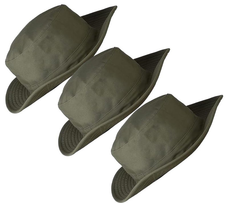 PrimeBox Cotton Classic Packable Beach Outdoor Fishing Bucket Sun Hat for Men Women Adult Boys Teen Round Big Wide Brim Floppy Summer Sun Protection (Olive Green 3pcs Combo) - Image 3