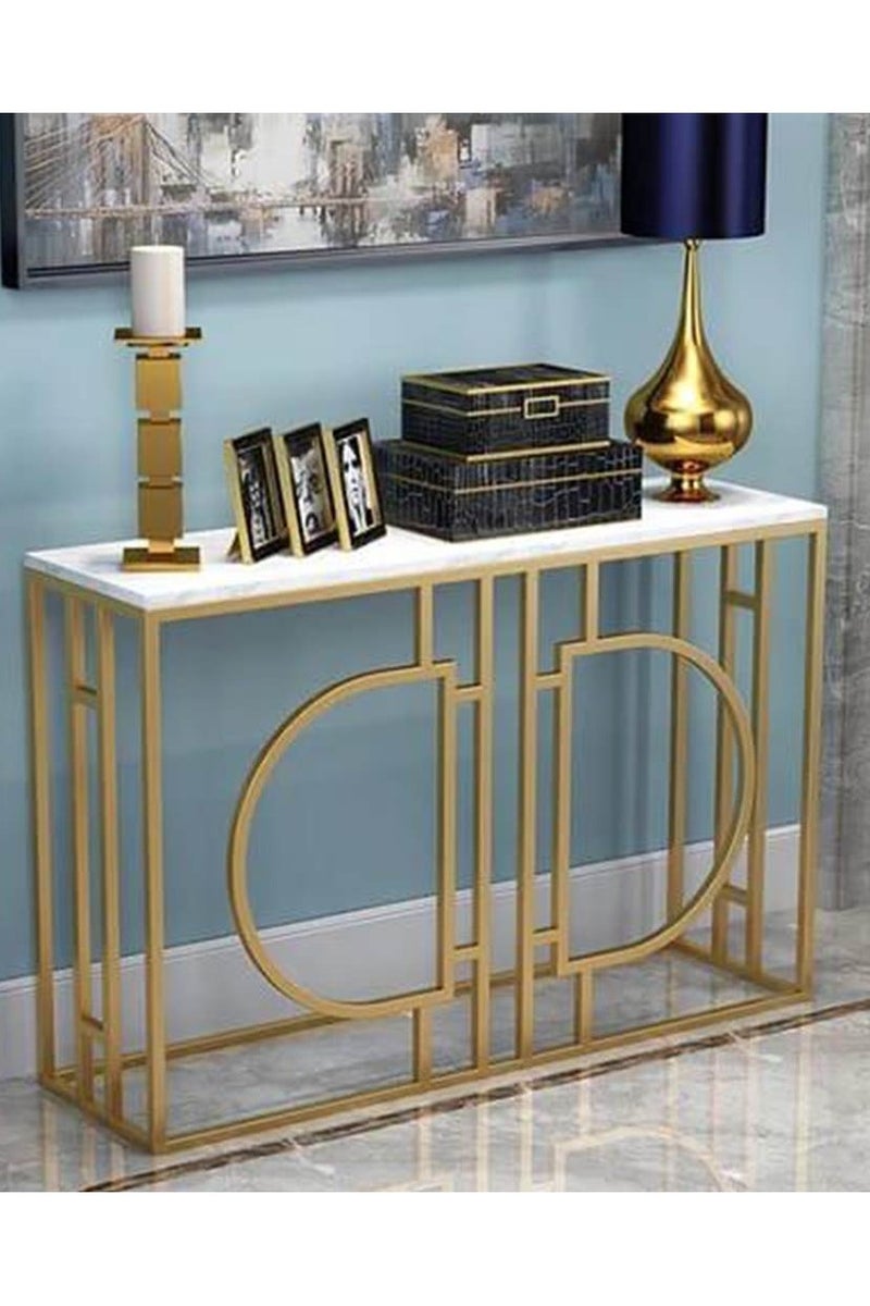 Modern console table with artificial marble top and gold steel frame