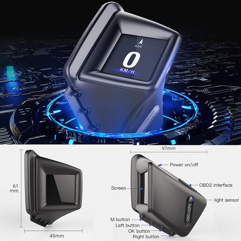 شاشة عرض أمامية للسيارة HUD، شاشة HUD مع نظام OBD2 GPS مزدوج، مقياس سرعة OBDII، 8 أوضاع، أيقونات متعددة الوظائف، عرض بيانات ECU، مقياس ذكي يمكن تركيبه على لوحة القيادة أو زخرفة العمود A - Image 5