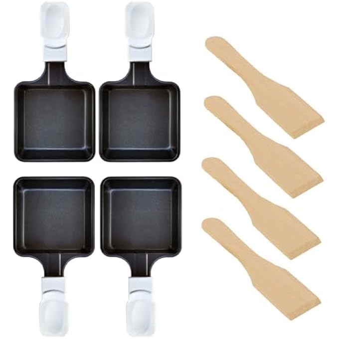 Kosmosta NonStick Coated Mini Iron Grill Cheese Pan Melting Accessories For Raclettes Replacement Trays Raclette Dishes Mini Raclette PanSquare Shape4Pcs White Color - Image 1