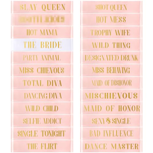 JellyArch 24 Pcs Bride Sash Bachelorette Party Bridesmaid Sashes Set Bridal Team Sash Bachelorette Party Sashes Bridal Shower Decorations Bride Gifts for Bridesmaids Maid of HonorWhite Rose Gold - Image 1