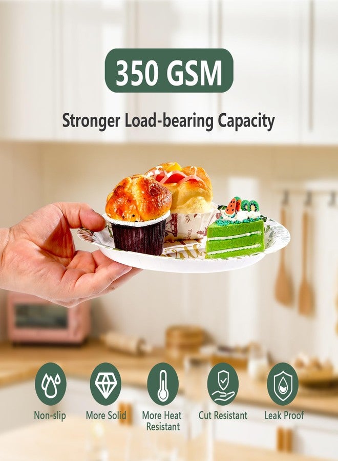 Grencian زينة حفلات عيد ميلاد سعيدة من جرينسيان، 96 قطعة، أطباق عيد ميلاد خضراء عتيقة، أطباق ورقية من الكينا والزهور البيضاء، أدوات مائدة للاستخدام مرة واحدة من سيج لحفلات استقبال المولود، تكفي 24 شخصًا - Image 4