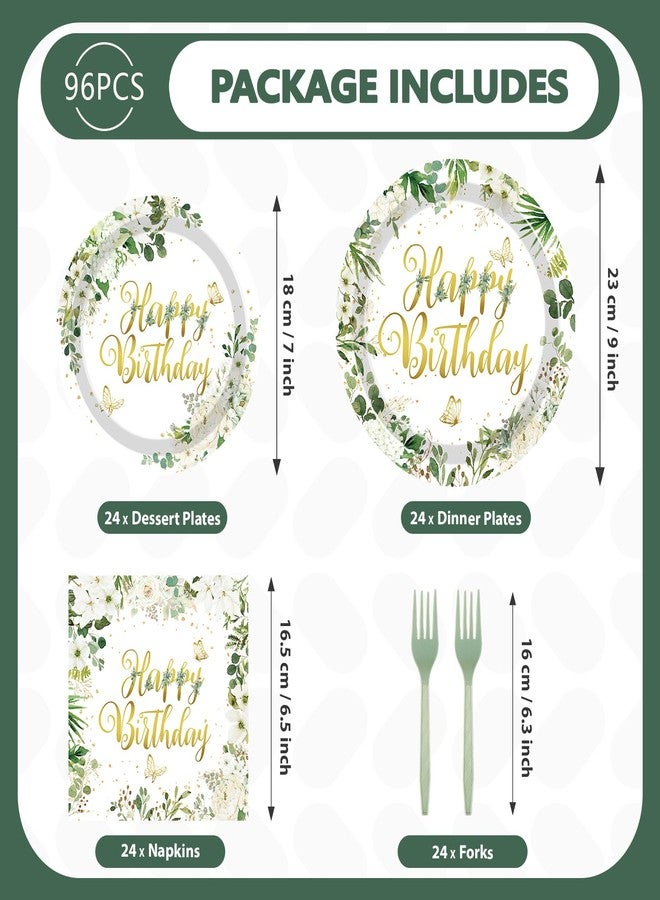 Grencian زينة حفلات عيد ميلاد سعيدة من جرينسيان، 96 قطعة، أطباق عيد ميلاد خضراء عتيقة، أطباق ورقية من الكينا والزهور البيضاء، أدوات مائدة للاستخدام مرة واحدة من سيج لحفلات استقبال المولود، تكفي 24 شخصًا - Image 5