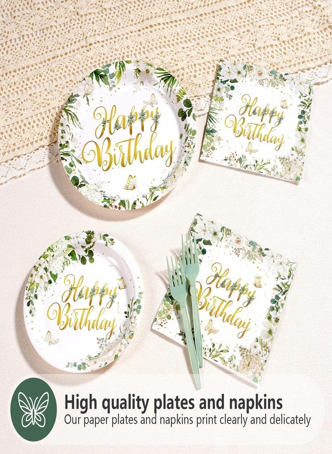 Grencian زينة حفلات عيد ميلاد سعيدة من جرينسيان، 96 قطعة، أطباق عيد ميلاد خضراء عتيقة، أطباق ورقية من الكينا والزهور البيضاء، أدوات مائدة للاستخدام مرة واحدة من سيج لحفلات استقبال المولود، تكفي 24 شخصًا - Image 3