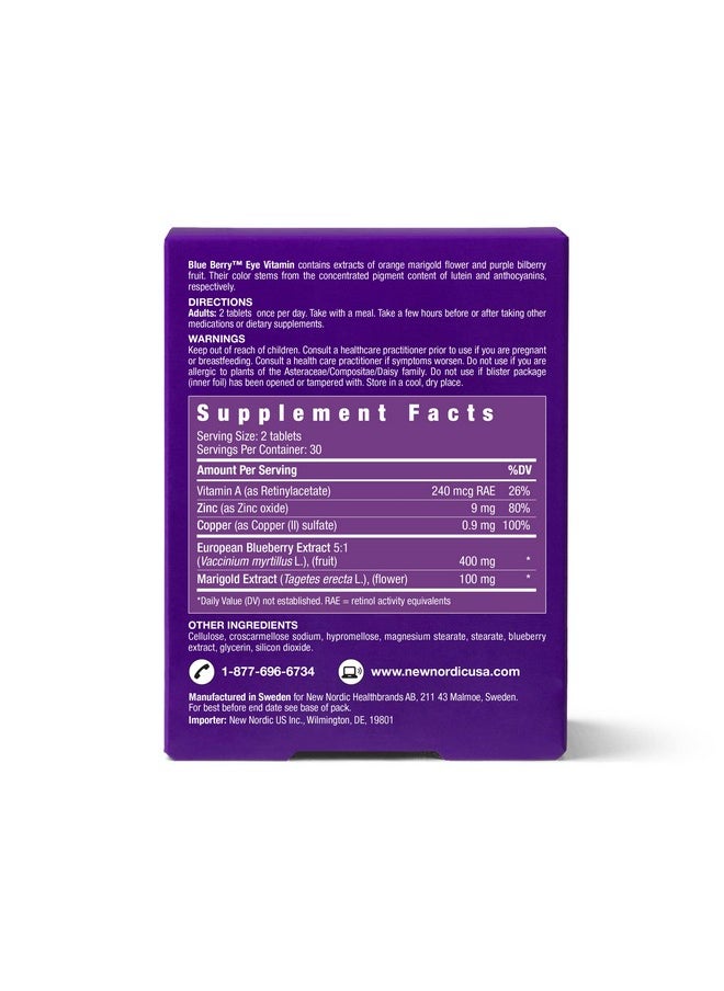 New Nordic Blue Berry Eye Vitamin ; Eye & Vision Support Supplement ; Lutein & Bilberry ; Swedish Made ; 60 Count (Pack Of 1)  - Image 5