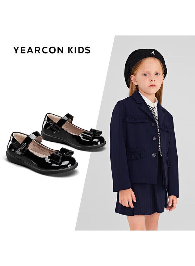 YEARCON Yierkang Girls' Leather Shoes, Summer Children's Leather Shoes, Princess Shoes, Glossy Black Leather Shoes, Non-slip Small Leather Shoes, Performance Shoes, Black, Size 38 - Image 1