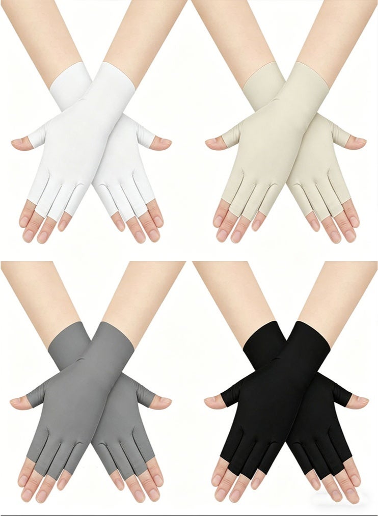 4 Pairs Sun Protection UV Gloves for Women, Fingerless Hand UV Protection Glove for Gel Manicures Summer Driving Biking - Image 1