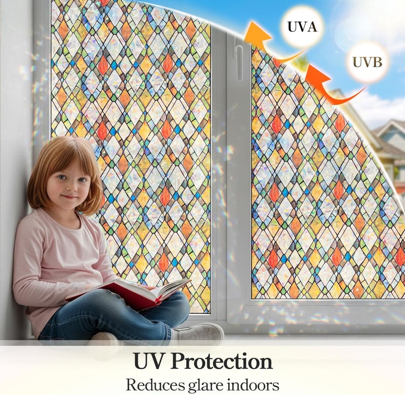 DARUITE Window Film with Diamond Coloured Veins 30 x 100 cm Electrostatic No Glue UV Protection Rainbow Effect Privacy Film Windows for Office, Living Room - Image 3