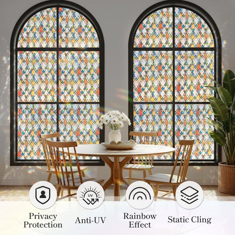 DARUITE Window Film with Diamond Coloured Veins 30 x 100 cm Electrostatic No Glue UV Protection Rainbow Effect Privacy Film Windows for Office, Living Room - Image 5