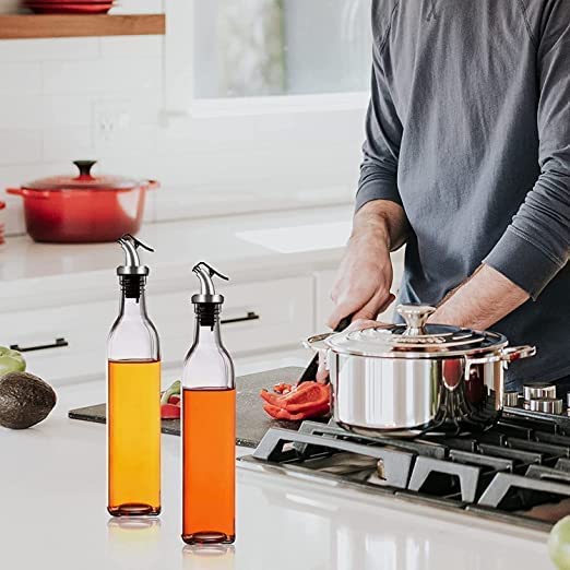 Dcloud Oil Dispenser 500 ml Bottle Set of 2 Spice jar Set of 2 Spatula and Oil Brush Transparent Pack of 6 - Image 4