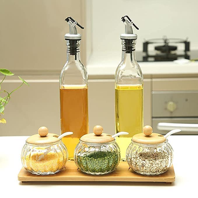 Dcloud Oil Dispenser 500 ml Bottle Set of 2 Spice jar Set of 2 Spatula and Oil Brush Transparent Pack of 6 - Image 2