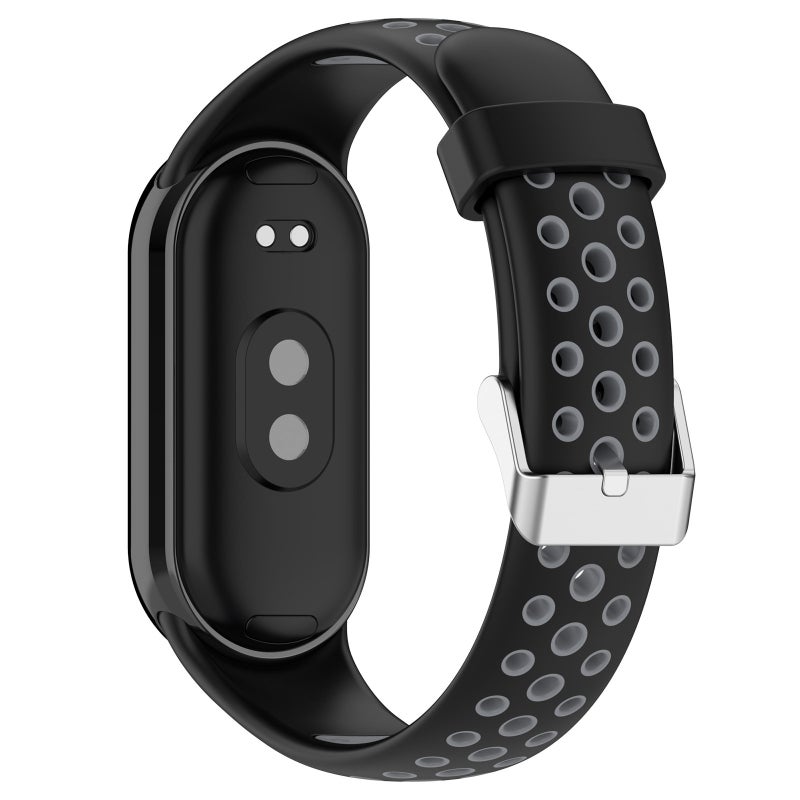 erorex For Xiaomi Smart Band 10 / 9 / 8 Holes Style Metal Connector Two Color Silicone Watch Band(Black Gray) - Image 2